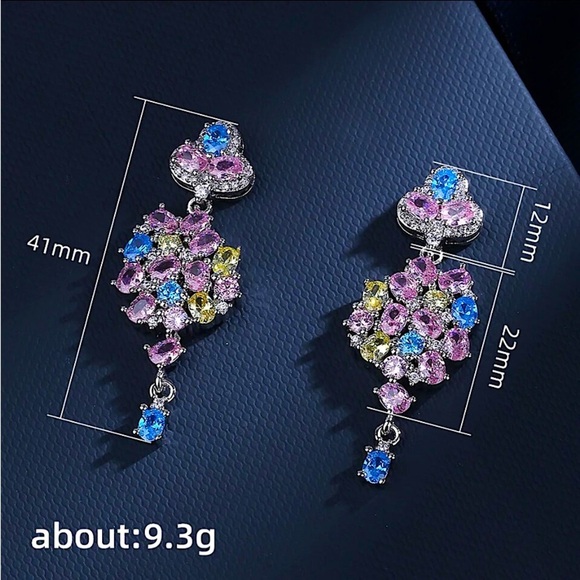 Blue Pink Topaz Citrine Zircon Dangle Earrings Wedding Bridal Anniversary - Picture 5 of 5